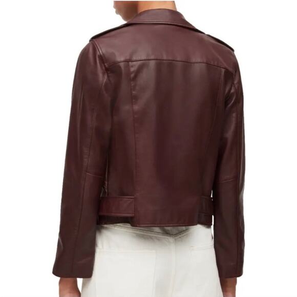 All saints Balfern Leather Jacket Deep Berry 2 - Picture 7 of 11